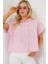 Kadın Çizgili Kısa Kol Gömlek 20327 - Pembe 1