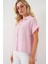 Kadın Çizgili Kısa Kol Gömlek 20327 - Pembe 3