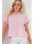 Kadın Çizgili Kısa Kol Gömlek 20327 - Pembe 4