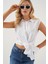Kadın Sıfır Kol Önü Bağlamalı Gömlek 20340 - Beyaz 4