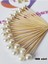 100 Adet Dekoratif Yuvarlak Inci Pasta Kürdanı 6 cm - Inci 8 mm - Nişan Söz Incili Kürdan 1