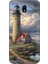 Samsung Galaxy J7 Pro Uyumlu Kayalıkta Gök Altında Deniz Feneri Desenli Silikon Kılıf 1