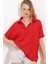 Kırmızı Oversize Polo Yaka Örme Bluz 0486 1