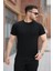 Erkek Ince Çizgi Dokulu Bisiklet Yaka Kısa Kollu T-Shirt 1