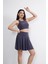 Sendy Kumaş Bisiklet Yaka Crop Şortlu Etek Ikili Takım - Antrasit 3