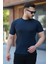 Erkek Bisiklet Yaka Örgü Desenli Kısa Örme Triko Kısa Kollu T-Shirt 1