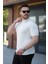 Erkek Bisiklet Yaka Örgü Desenli Kısa Örme Triko Kısa Kollu T-Shirt 2