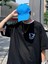 Baskılı Oversize Bisiklet Yaka T-Shirt - Siyah 3