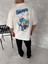 Ön ve Arka Baskılı Oversize Bisiklet Yaka T-Shirt- Beyaz 4