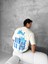 Ön ve Arka Baskılı Oversize Bisiklet Yaka T-Shirt- Beyaz 4