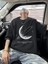 Baskılı Oversize Bisiklet Yaka T-Shirt - Siyah 1
