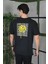 Unisex Bisiklet Yaka Baskılı Oversize T-Shirt - Siyah 3