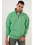 Oversize Yarım Farmuarlı Yakalı Basic Sweatshirt - Yeşil 1