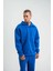 Unisex Double Oversize Patlı Yaka Sweatshirt - Mavi 1