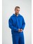 Unisex Double Oversize Patlı Yaka Sweatshirt - Mavi 2