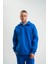 Unisex Double Oversize Patlı Yaka Sweatshirt - Mavi 3