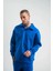 Unisex Double Oversize Patlı Yaka Sweatshirt - Mavi 4
