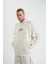 Polızeı Premium Kalite Unisex Kapşonlu Ara Biyeli Sweatshirt - Beyaz 4