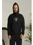 Unisex Kapüşonlu Üç Iplik Oversize Baskılı Sweatshirt - Siyah 2