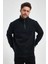 Oversize Yarım Farmuarlı Yakalı Basic Sweatshirt - Siyah 1