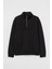 Oversize Yarım Farmuarlı Yakalı Basic Sweatshirt - Siyah 2