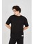 Unisex Jakar Kumaş Rahat Kol T-Shirt - Siyah 1
