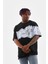 Unisex Bisiklet Yaka Baskılı Oversize T-Shirt - Siyah 1