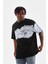 Unisex Bisiklet Yaka Baskılı Oversize T-Shirt - Siyah 3