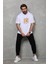 Unisex Kapşonlu Kısa Kol Oversize Baskılı T-Shirt - Beyaz 1