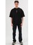 Unisex Bisiklet Yaka Baskılı Oversize T-Shirt - Siyah 1