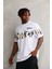 Unisex Bisiklet Yaka Baskılı Oversize T-Shirt - Beyaz 1