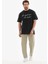 Unisex Bisiklet Yaka Baskılı Oversize T-Shirt - Siyah 1