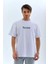 Unisex Bisiklet Yaka Baskılı Oversize T-Shirt - Beyaz 1