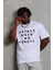 Unisex Oversize Baskılı Bisiklet Yaka T-Shirt - Beyaz 1