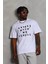 Unisex Oversize Baskılı Bisiklet Yaka T-Shirt - Beyaz 2