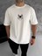 Unisex Bisiklet Yaka Baskılı Oversize T-Shirt - Beyaz 1