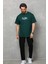 Unisex Bisiklet Yaka Baskılı Oversize T-Shirt - Yeşil 1