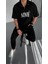 Unisex Yarım Fermuarlı Baskılı T-Shirt - Siyah 2