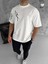 Unisex Bisiklet Yaka Baskılı Oversize T-Shirt - Beyaz 1