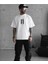 Unisex Bisiklet Yaka Baskılı Oversize T-Shirt - Beyaz 1