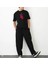 Unisex Bisiklet Yaka Baskılı Oversize T-Shirt - Siyah 1