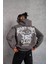 Erkek Kordon Ipli Baskılı Kapüşonlu Sweatshirt - Füme 2