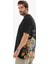 Unisex Bisiklet Yaka Baskılı Oversize T-Shirt - Siyah 4