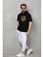 Unisex Kapşonlu Kısa Kol Oversize Baskılı T-Shirt - Siyah 1