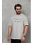 Unisex Bisiklet Yaka Baskılı Oversize T-Shirt - Gri 1
