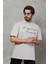 Unisex Bisiklet Yaka Baskılı Oversize T-Shirt - Gri 2