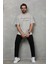 Unisex Bisiklet Yaka Baskılı Oversize T-Shirt - Gri 3