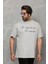 Unisex Bisiklet Yaka Baskılı Oversize T-Shirt - Gri 4
