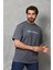 Unisex Bisiklet Yaka Baskılı Oversize T-Shirt - Füme 1
