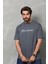 Unisex Bisiklet Yaka Baskılı Oversize T-Shirt - Füme 4